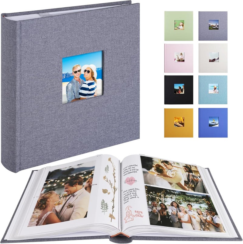 1DOT2 Photo Album with Writing Space 50 Pages 4x6 Photos Hold 200 or 5x7 Pictures Hold 100, Linen Cover Small Photo Book Albums with Memo for Anniversary Wedding Baby (Grey) - Image 1